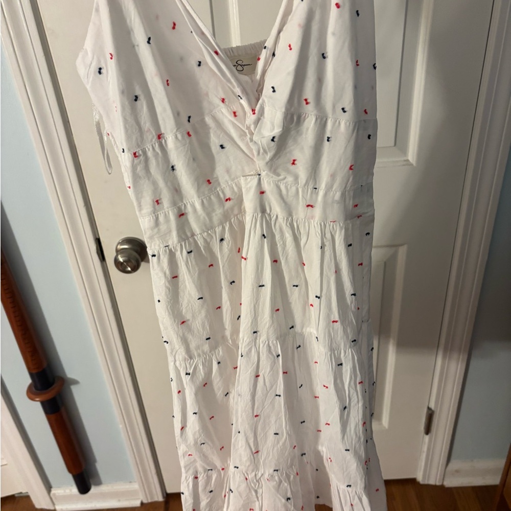 Marshalls White Dress with Red and Blue Details
